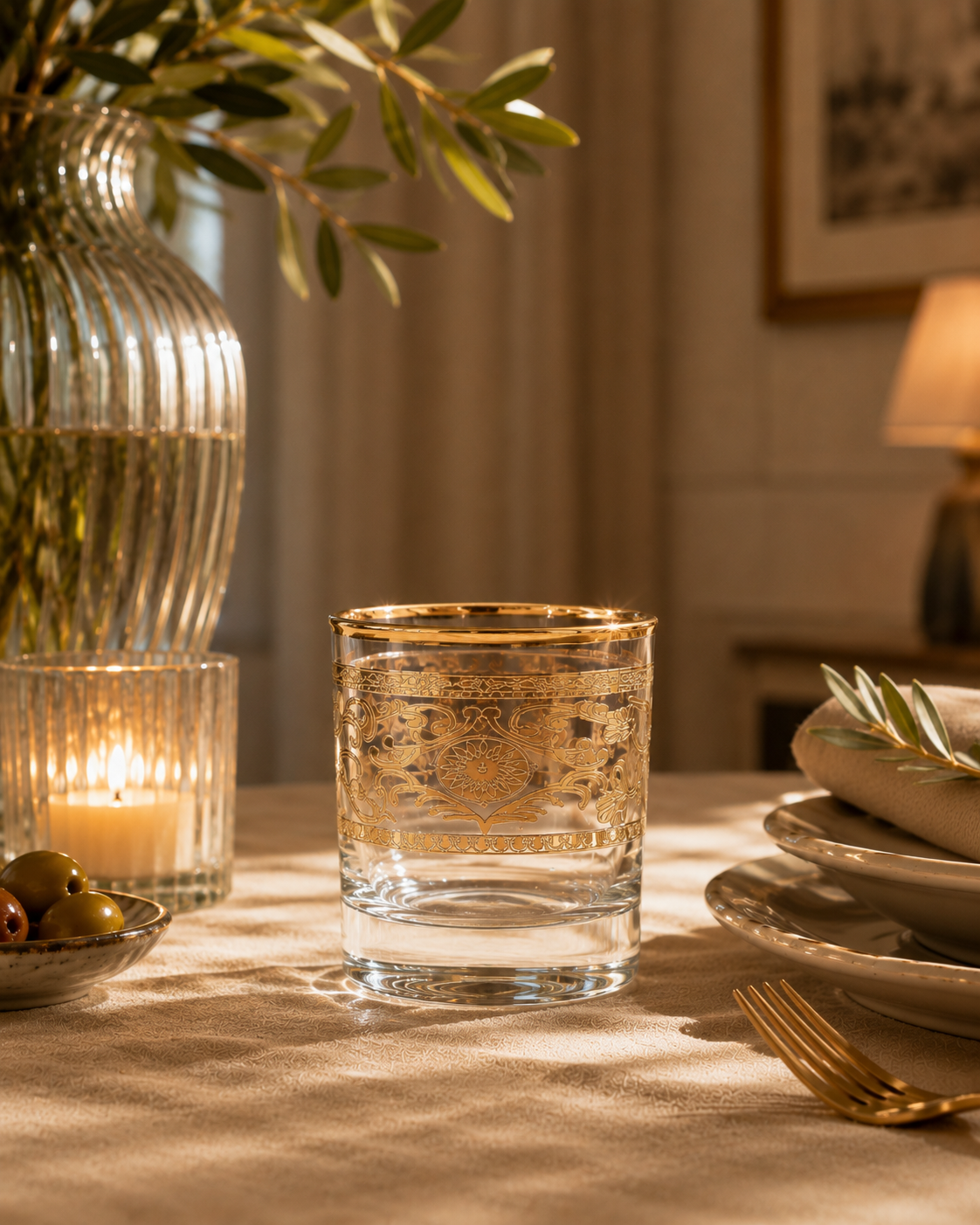 Florentine Gold 6 Pcs Whiskey Glasses (Palace Collection, 24K Gold Etched)
