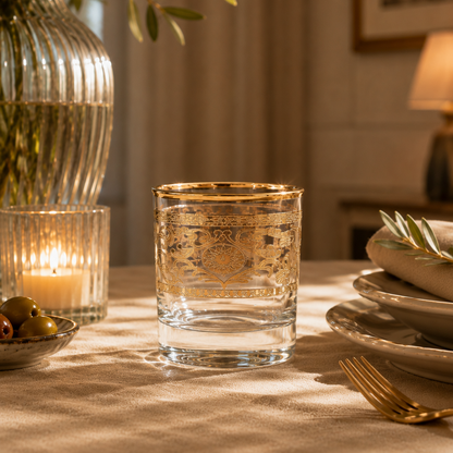 Florentine Gold 6 Pcs Whiskey Glasses (Palace Collection, 24K Gold Etched)