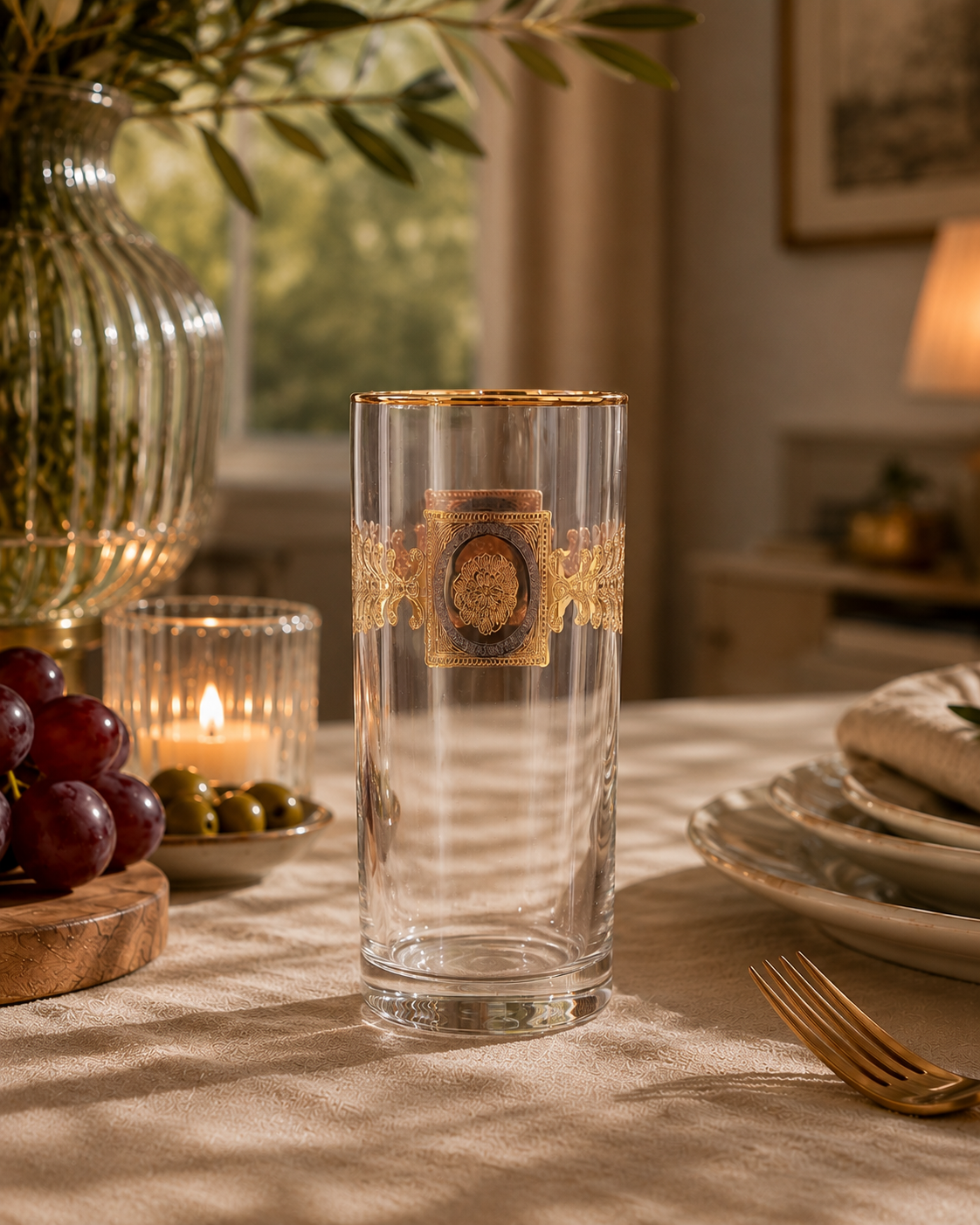 Versailles Crest 6 Pcs Water Glasses (Palace Collection, 24K Gold Etched)