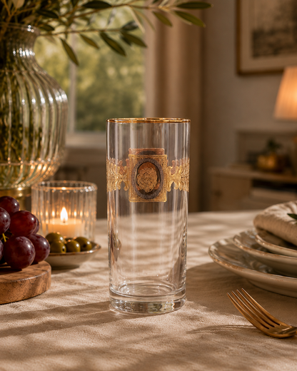 Versailles Crest 6 Pcs Water Glasses (Palace Collection, 24K Gold Etched)