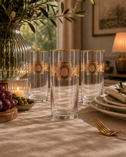 Versailles Crest 6 Pcs Water Glasses (Palace Collection, 24K Gold Etched)