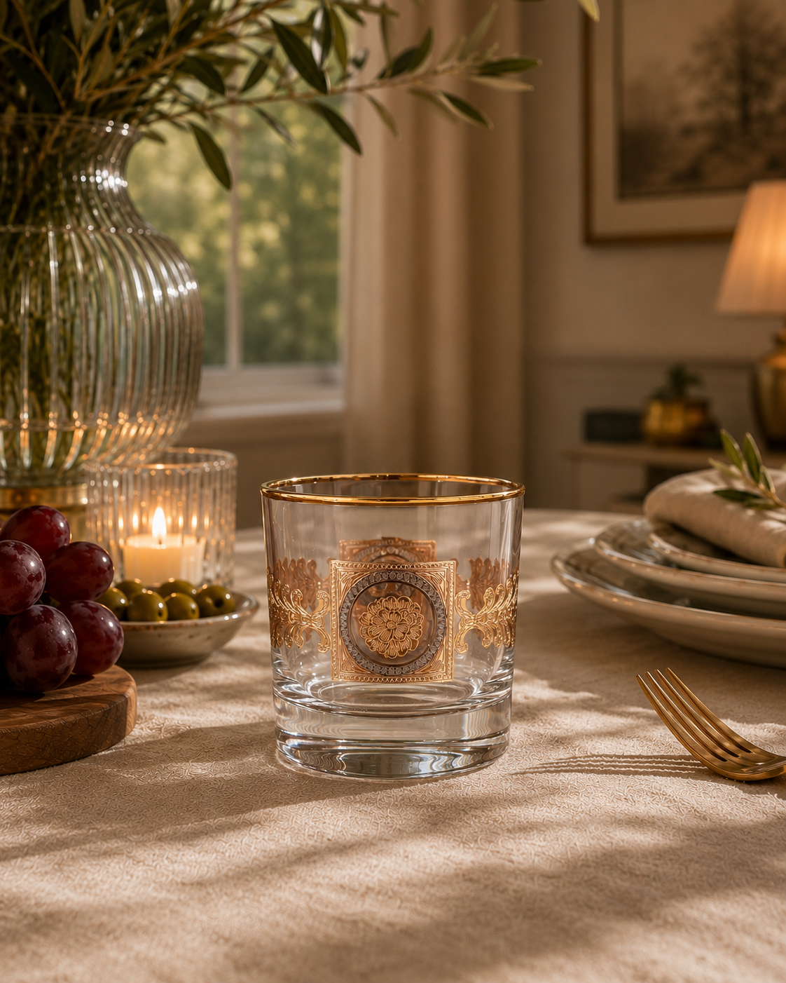 Versailles Crest 6 Pcs Whiskey Glasses (Palace Collection, 24K Gold Etched)