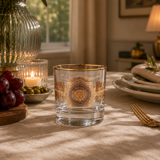 Versailles Crest 6 Pcs Whiskey Glasses (Palace Collection, 24K Gold Etched)
