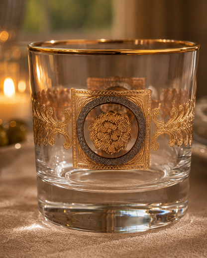 Versailles Crest 6 Pcs Whiskey Glasses (Palace Collection, 24K Gold Etched)