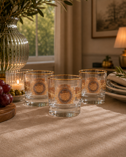 Versailles Crest 6 Pcs Whiskey Glasses (Palace Collection, 24K Gold Etched)