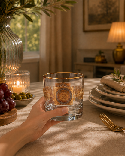 Versailles Crest 6 Pcs Whiskey Glasses (Palace Collection, 24K Gold Etched)