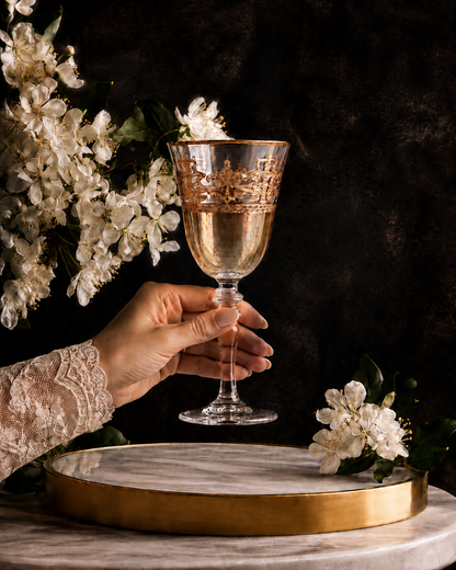 Gilded Amber 6 Pcs Wine Glasses (Palace Collection, 24K Gold Etched)