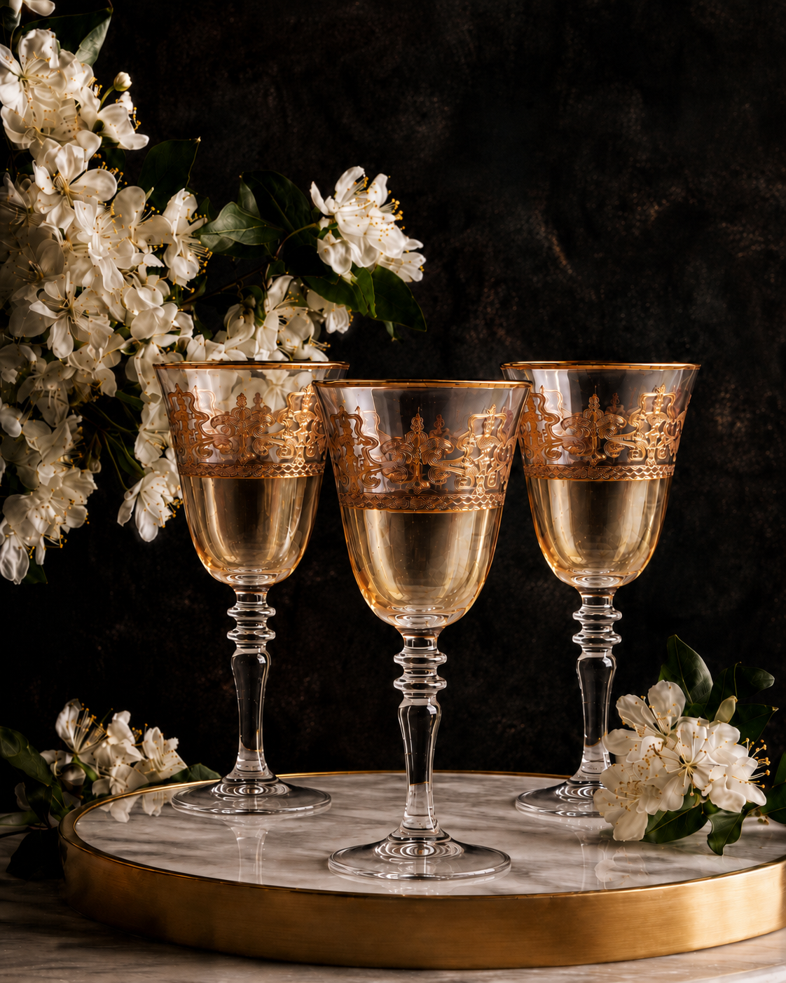 Gilded Amber 6 Pcs Wine Glasses (Palace Collection, 24K Gold Etched)