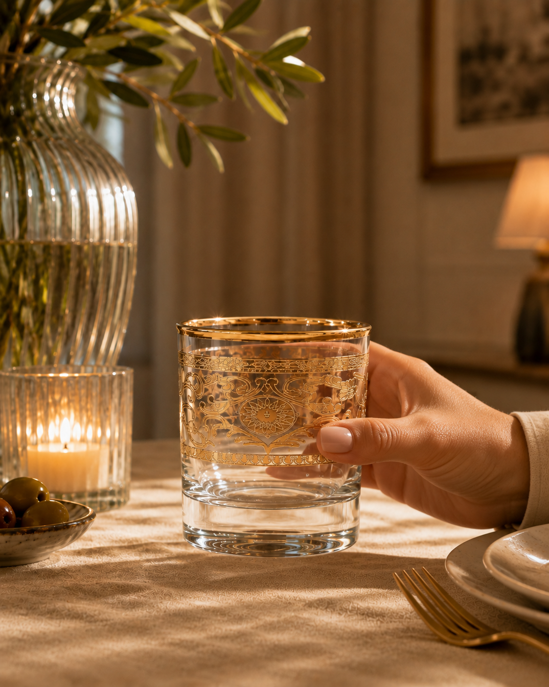 Florentine Gold 6 Pcs Whiskey Glasses (Palace Collection, 24K Gold Etched)