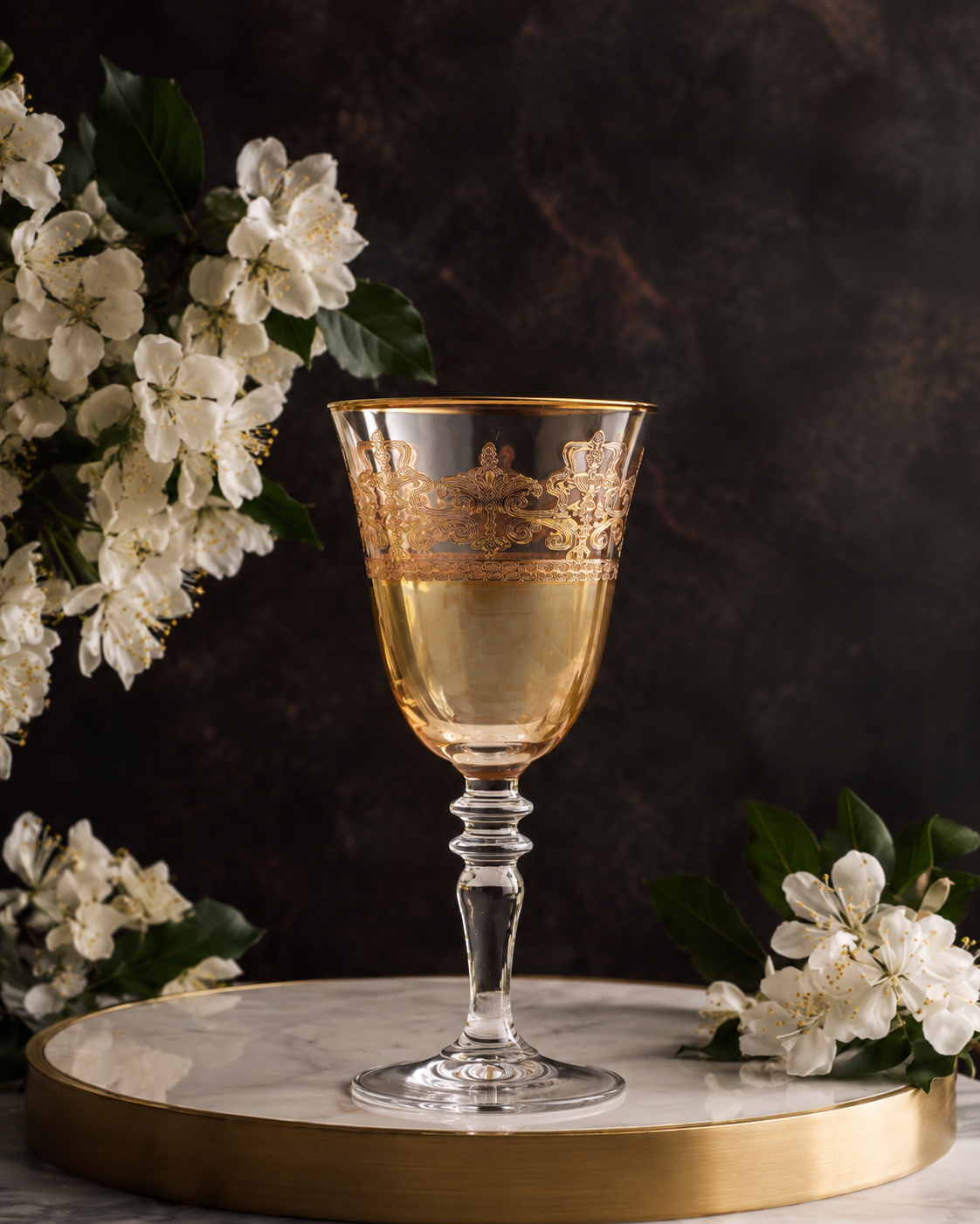 Gilded Amber 6 Pcs Wine Glasses (Palace Collection, 24K Gold Etched)