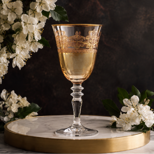 Gilded Amber 6 Pcs Wine Glasses (Palace Collection, 24K Gold Etched)