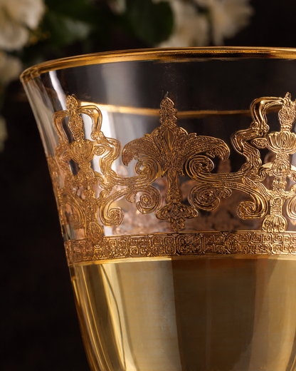 Gilded Amber 6 Pcs Wine Glasses (Palace Collection, 24K Gold Etched)