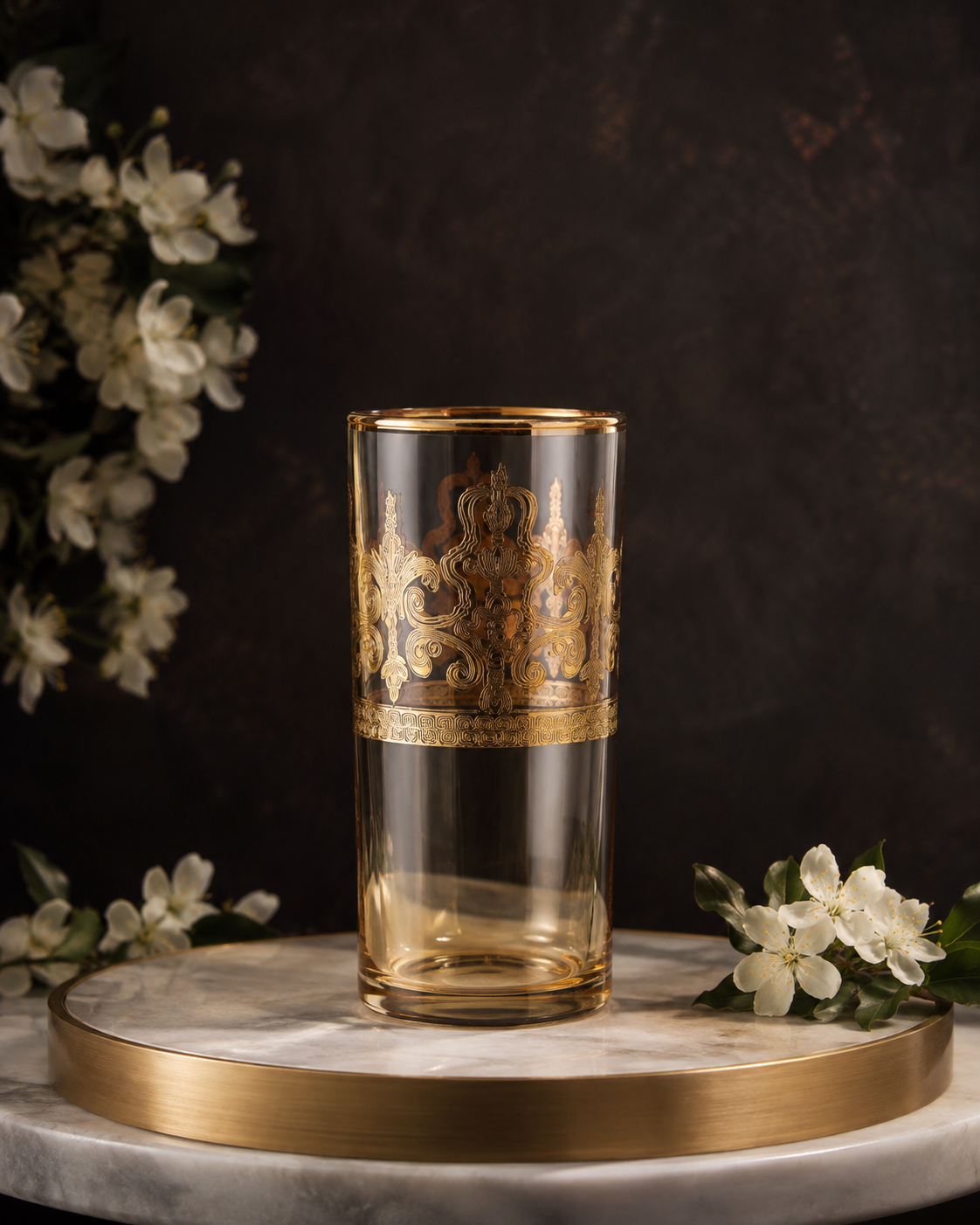 Gilded Amber 6 Pcs Water Glasses (Palace Collection, 24K Gold Etched)