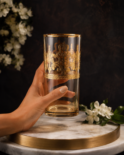 Gilded Amber 6 Pcs Water Glasses (Palace Collection, 24K Gold Etched)