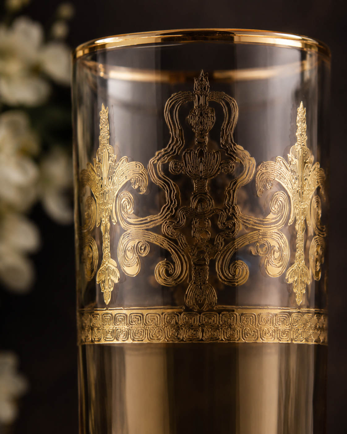 Gilded Amber 6 Pcs Water Glasses (Palace Collection, 24K Gold Etched)