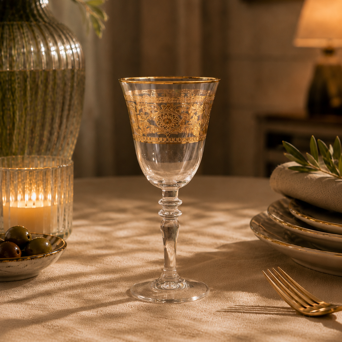 Florentine Gold 6 Pcs Wine Glasses (Palace Collection, 24K Gold Etched)