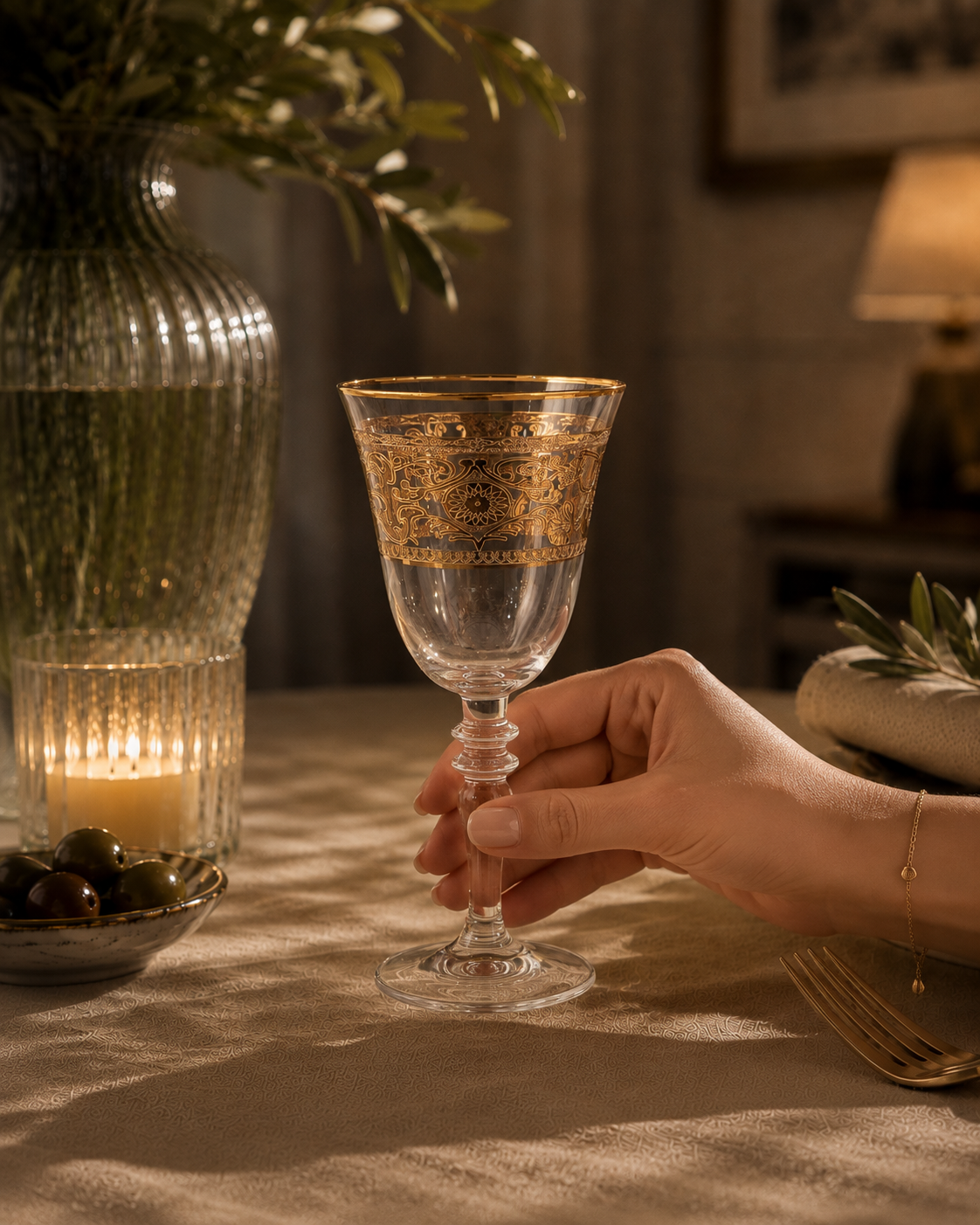Florentine Gold 6 Pcs Wine Glasses (Palace Collection, 24K Gold Etched)