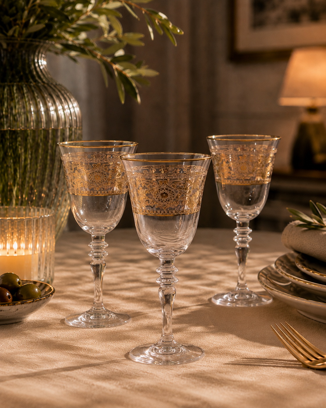 Florentine Gold 6 Pcs Wine Glasses (Palace Collection, 24K Gold Etched)