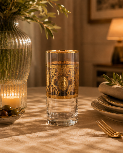 Florentine Gold 6 Pcs Water Glasses (Palace Collection, 24K Gold Etched)