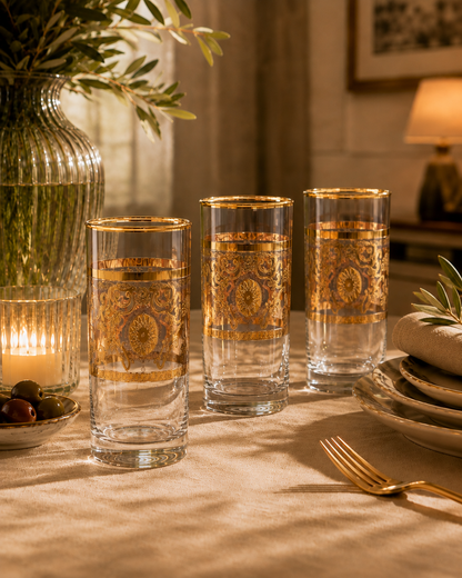 Florentine Gold 6 Pcs Water Glasses (Palace Collection, 24K Gold Etched)