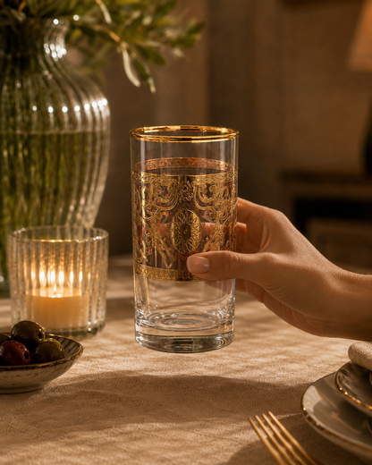 Florentine Gold 6 Pcs Water Glasses (Palace Collection, 24K Gold Etched)