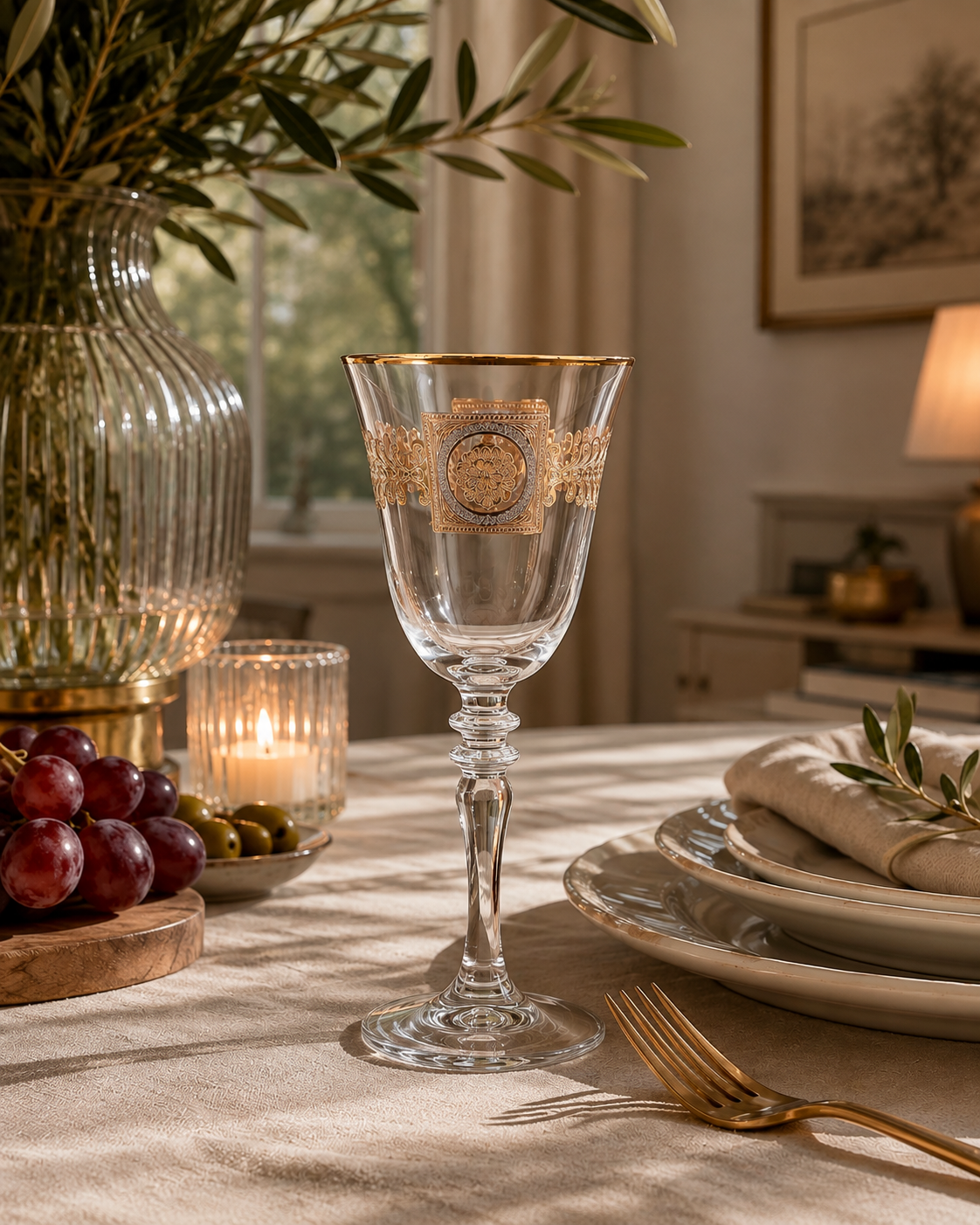Versailles Crest 6 Pcs Wine Glasses (Palace Collection, 24K Gold Etched)