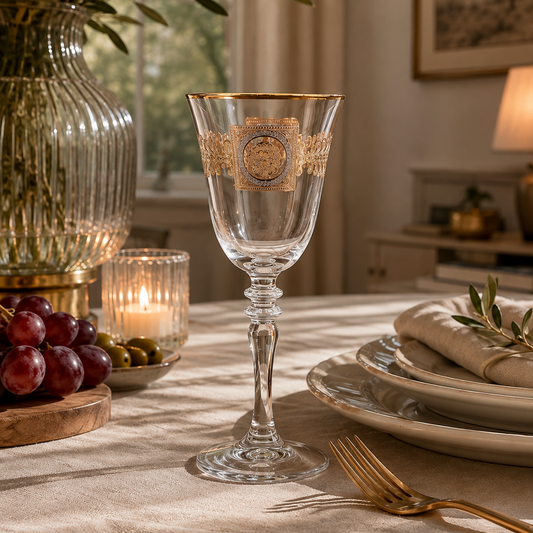 Versailles Crest 6 Pcs Wine Glasses (Palace Collection, 24K Gold Etched)