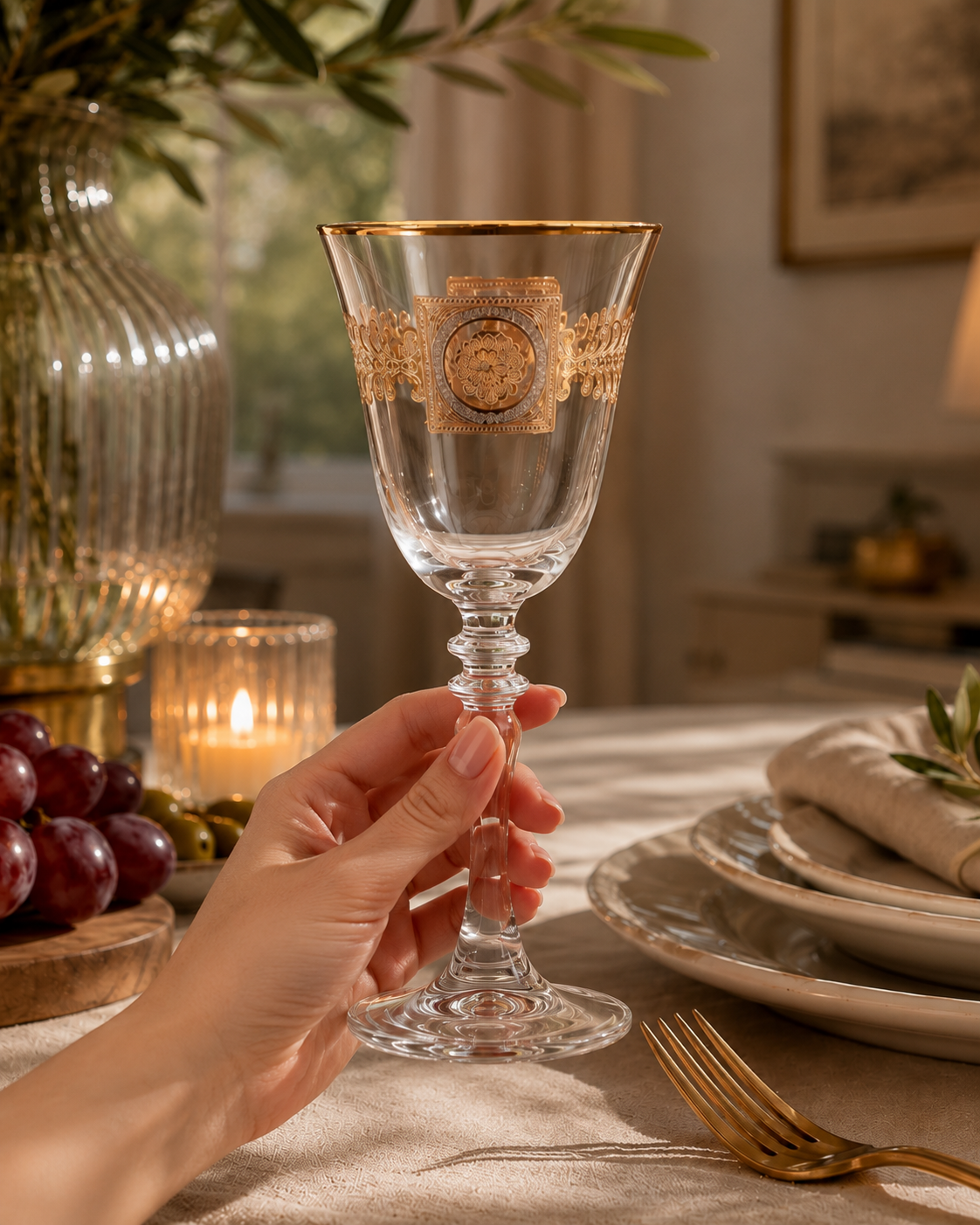 Versailles Crest 6 Pcs Wine Glasses (Palace Collection, 24K Gold Etched)