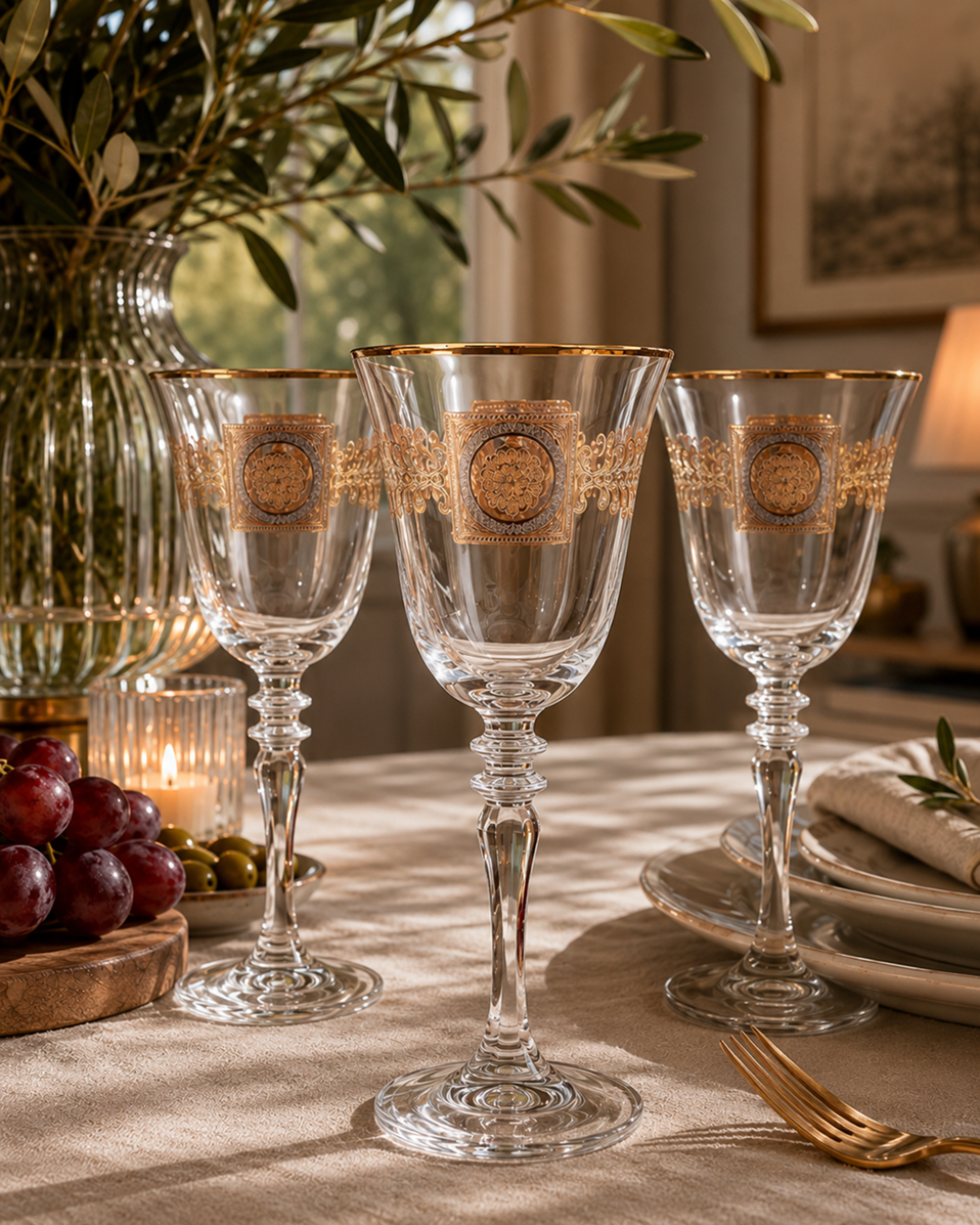 Versailles Crest 6 Pcs Wine Glasses (Palace Collection, 24K Gold Etched)