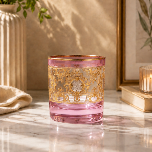 Rosé d’Or 6 Pcs Whiskey Glasses (Palace Collection, 24K Gold Etched)