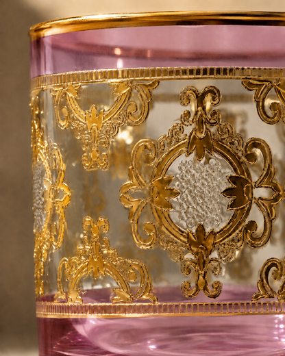 Rosé d’Or 6 Pcs Whiskey Glasses (Palace Collection, 24K Gold Etched)