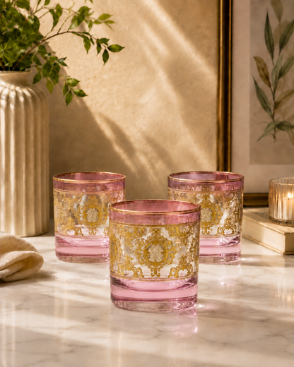Rosé d’Or 6 Pcs Whiskey Glasses (Palace Collection, 24K Gold Etched)