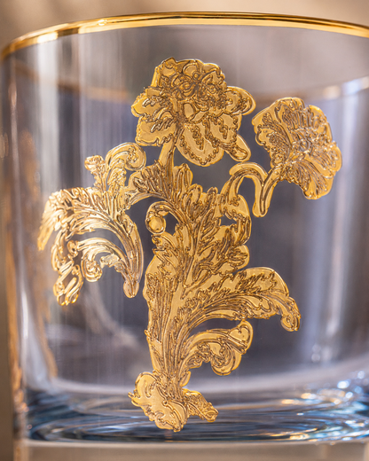 Sapphire Wisteria 6 Pcs Whiskey Glasses (Palace Collection, 24K Gold Etched)
