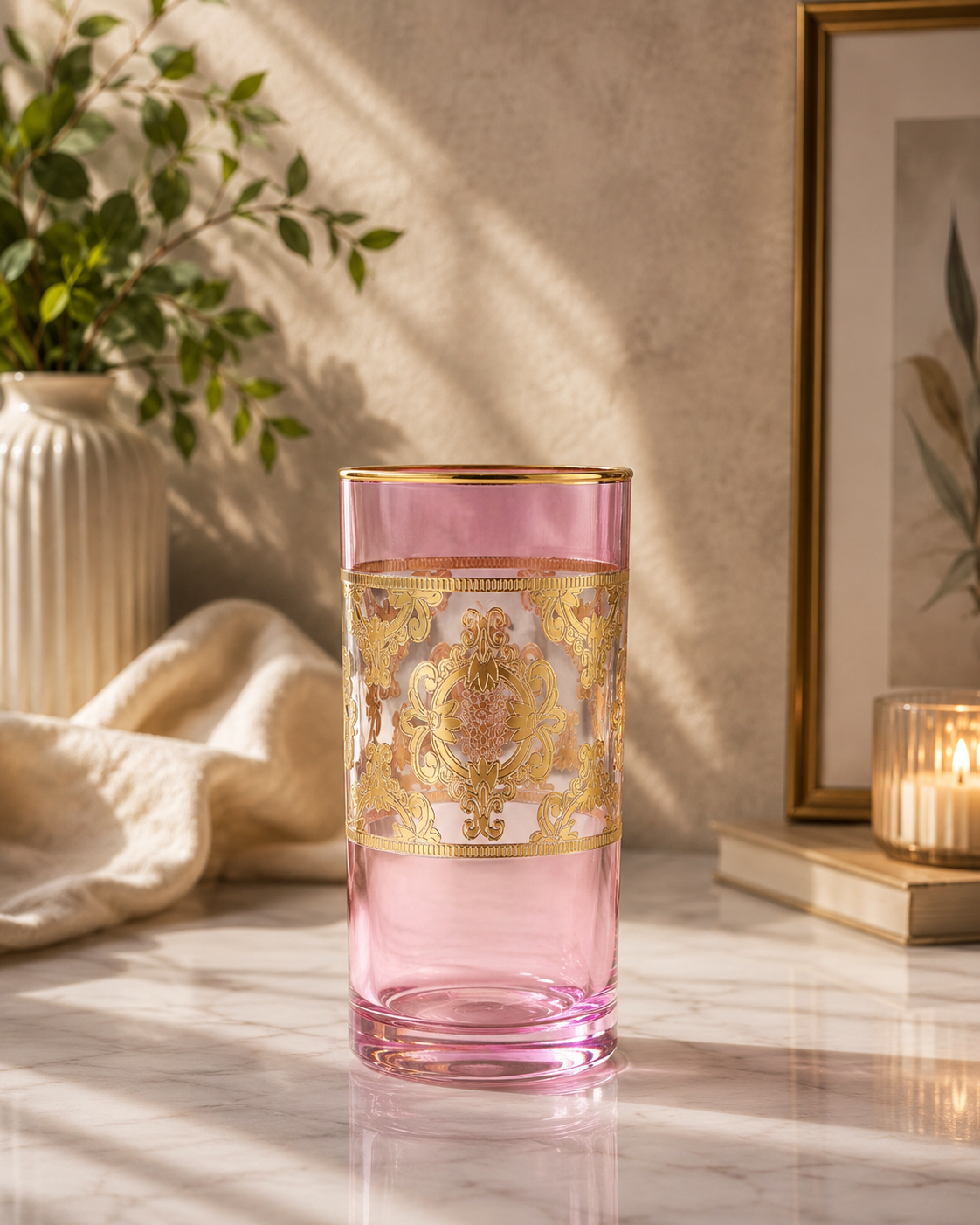 Rosé d’Or 6 Pcs Water Glasses (Palace Collection, 24K Gold Etched)