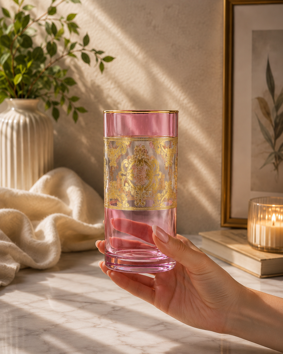 Rosé d’Or 6 Pcs Water Glasses (Palace Collection, 24K Gold Etched)