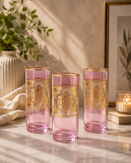 Rosé d’Or 6 Pcs Water Glasses (Palace Collection, 24K Gold Etched)