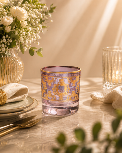 Améthyste Royale 6 Pcs Whiskey Glasses (Palace Collection, 24K Gold Etched)