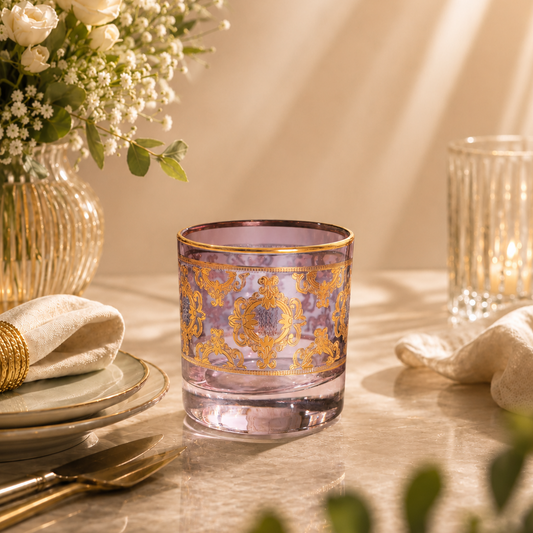 Améthyste Royale 6 Pcs Whiskey Glasses (Palace Collection, 24K Gold Etched)