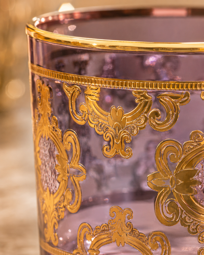 Améthyste Royale 6 Pcs Whiskey Glasses (Palace Collection, 24K Gold Etched)