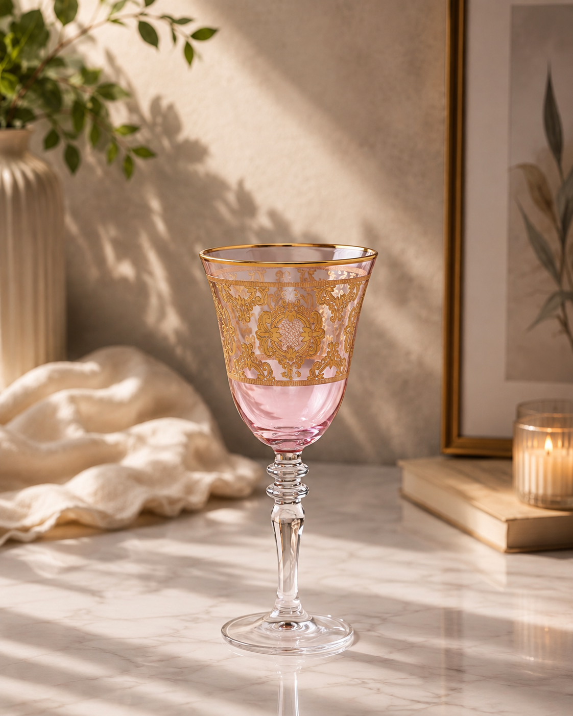Rosé d’Or 6 Pcs Wine Glasses (Palace Collection, 24K Gold Etched)