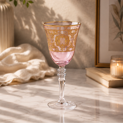 Rosé d’Or 6 Pcs Wine Glasses (Palace Collection, 24K Gold Etched)