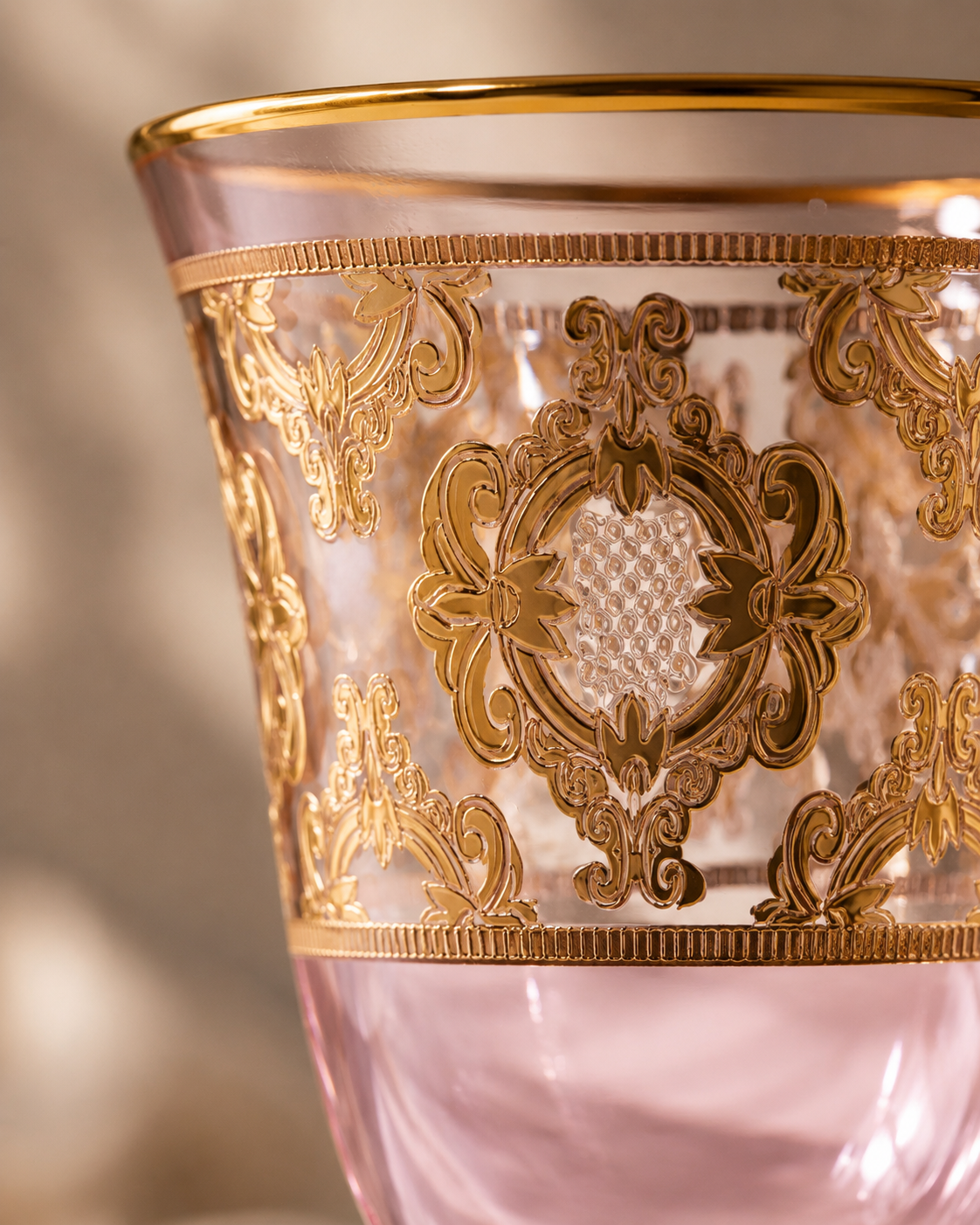 Rosé d’Or 6 Pcs Wine Glasses (Palace Collection, 24K Gold Etched)