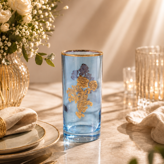 Sapphire Wisteria 6 Pcs Water Glasses (Palace Collection, 24K Gold Etched)