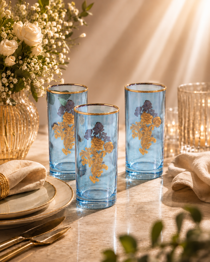 Sapphire Wisteria 6 Pcs Water Glasses (Palace Collection, 24K Gold Etched)