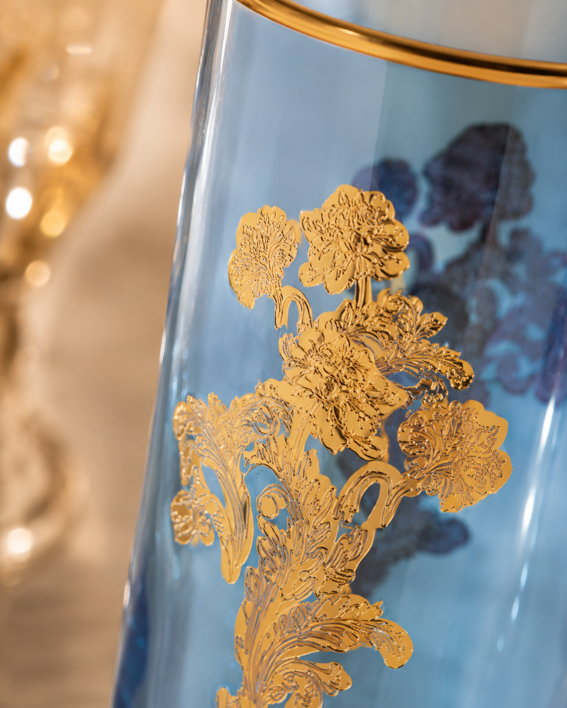 Sapphire Wisteria 6 Pcs Water Glasses (Palace Collection, 24K Gold Etched)