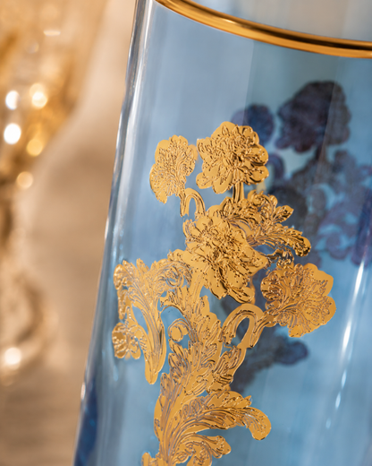 Sapphire Wisteria 6 Pcs Water Glasses (Palace Collection, 24K Gold Etched)