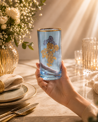 Sapphire Wisteria 6 Pcs Water Glasses (Palace Collection, 24K Gold Etched)