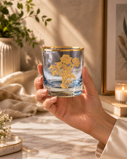 Sapphire Wisteria 6 Pcs Whiskey Glasses (Palace Collection, 24K Gold Etched)