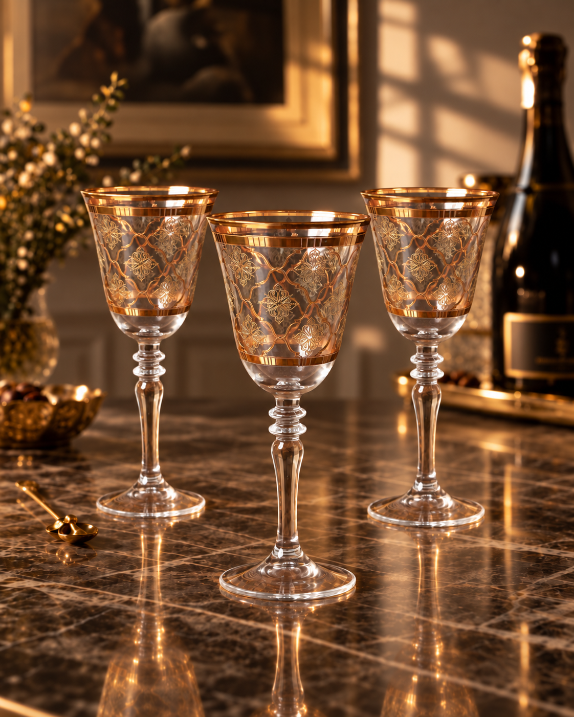 Arabesque Aurum 6 Pcs Wine Glasses (Palace Collection, 24K Gold Etched)
