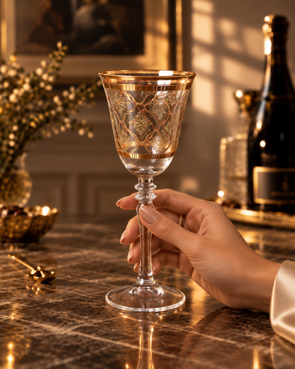 Arabesque Aurum 6 Pcs Wine Glasses (Palace Collection, 24K Gold Etched)